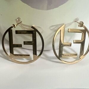 45mm/1.77 inch Gold Initial FF Hoop Earrings 1.77inch